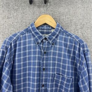 Men's LLBean Size Med Blue White Plaid Heavy Twill Button Down Long Sleeve Shirt